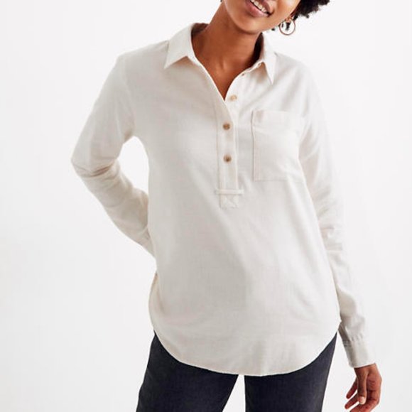 Madewell Tops - MADEWELL OATMEAL FLANNEL CLASSIC EX-BOYFRIEND POPOVER SHIRT TOP